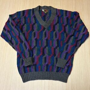 Vintage COOGI STYLE Wool Sweater Boston Traders Men XLT V Neck Grandpacore Cosby